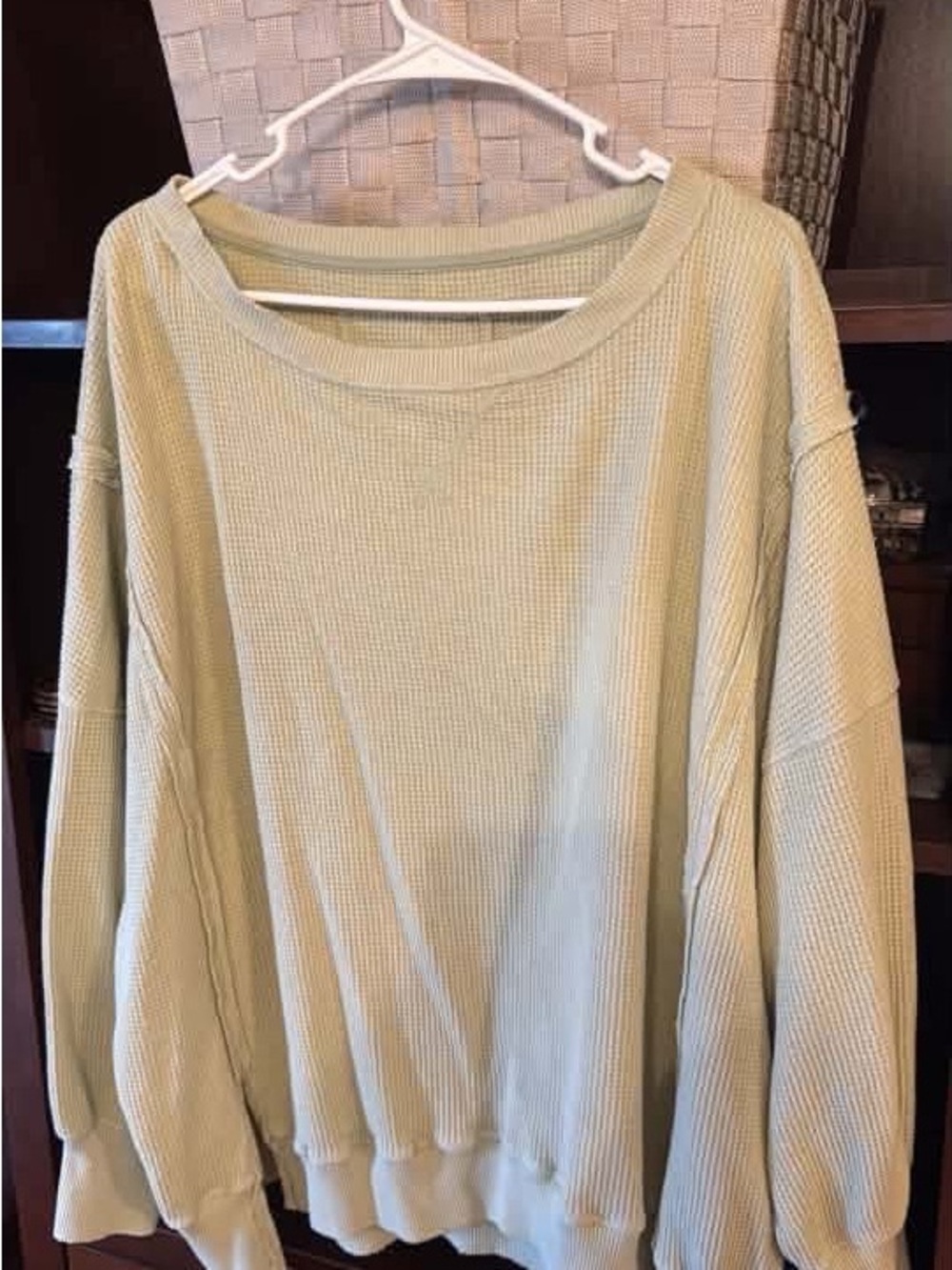 aerie Light Green Waffle Knit Pullover Sweatshirt